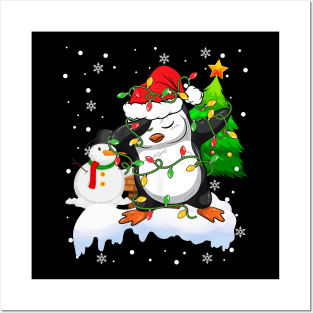 Santa Christmas Dabbing Through The Snow Dabbing Penguin Snowman Posters and Art